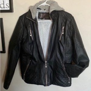 YMI Lined leather look coat with detachable hood?